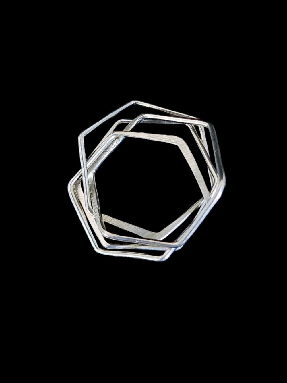 VTG 90s Sterling Silver 925 Interlocking Hexagon Puzzle Ring Sz 5.5 Geometric